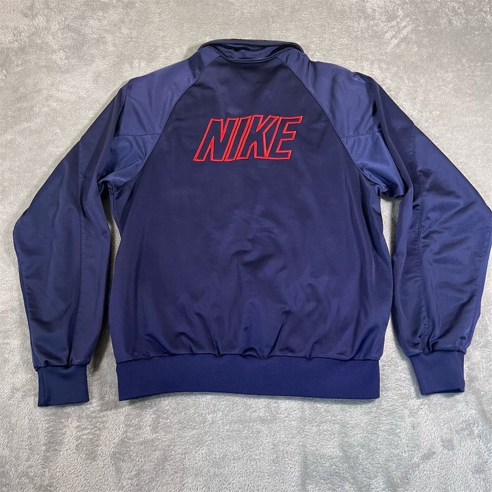 VTG Nike Spell‎ Out Logo Men's Soft Shell Track Jacket Blue Size Large
